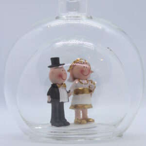 Magicflasche Goldenes Hochzeitspaar 200 ml Eine leere bauchige Flasche aus Glas mit einem Goldenen Hochzeitspaar im Inneren.